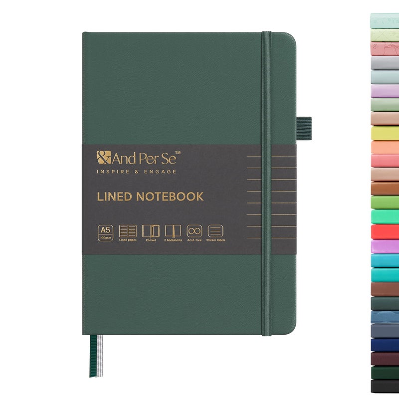 ⩓ Per Se Lined Journal Notebook، 160 صفحة، A5 5.7 × 8 بوصة مجلات ورقية سميكة مسطرة بالكلية للكتابة، دفاتر ملاحظات ذات غلاف فني للنساء والرجال والمدرسة (عبوة واحدة، أخضر) - Image 1